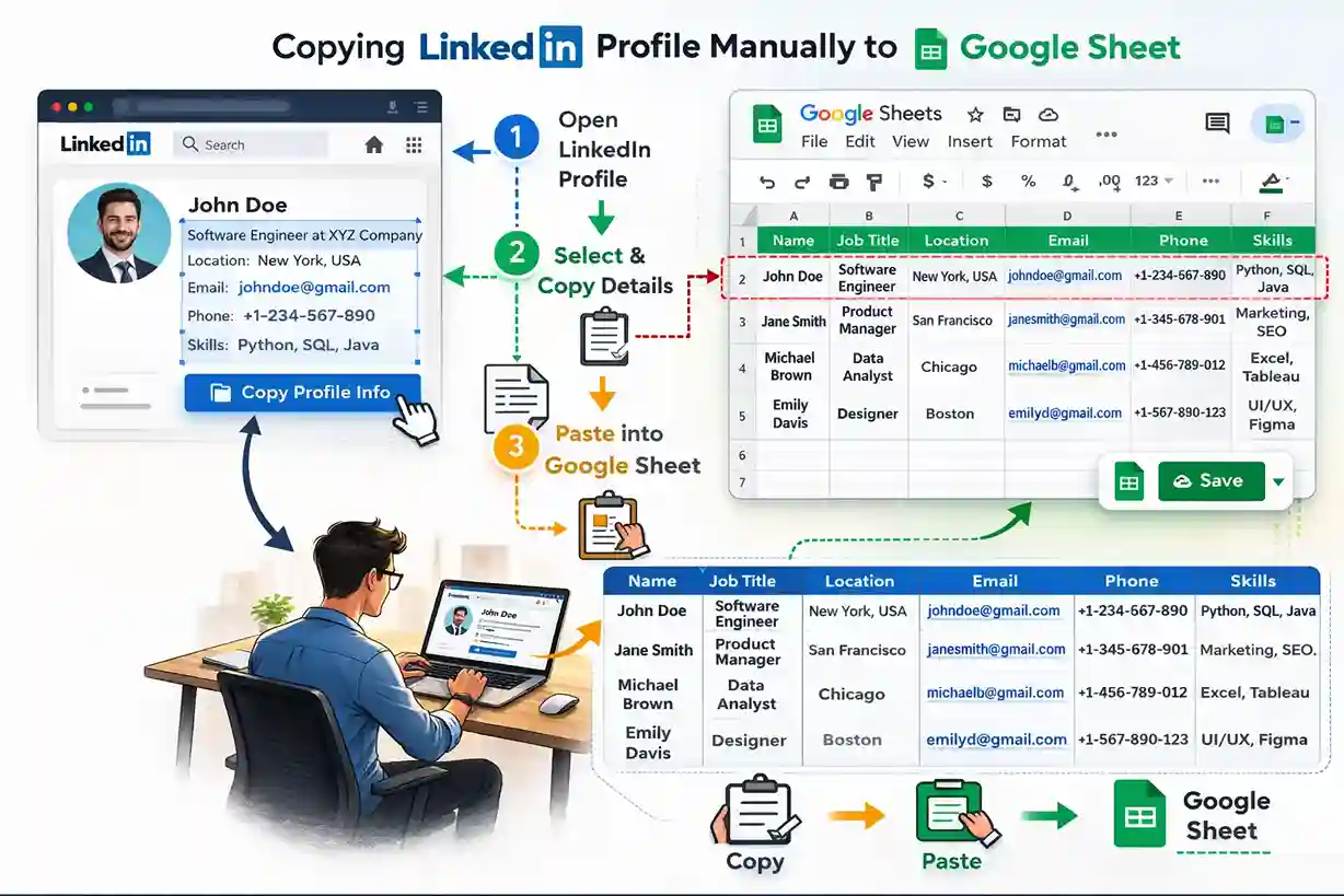 manually copying LinkedIn profile to Google Sheets