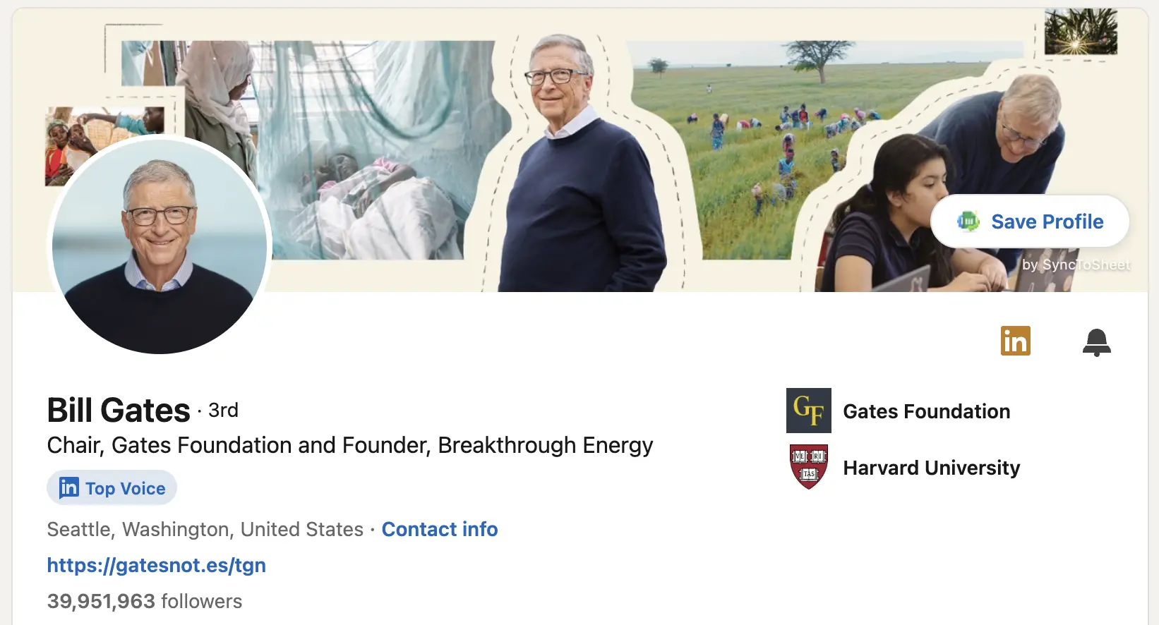 SyncToSheet button on a LinkedIn profile page, one-click save to Google Sheets